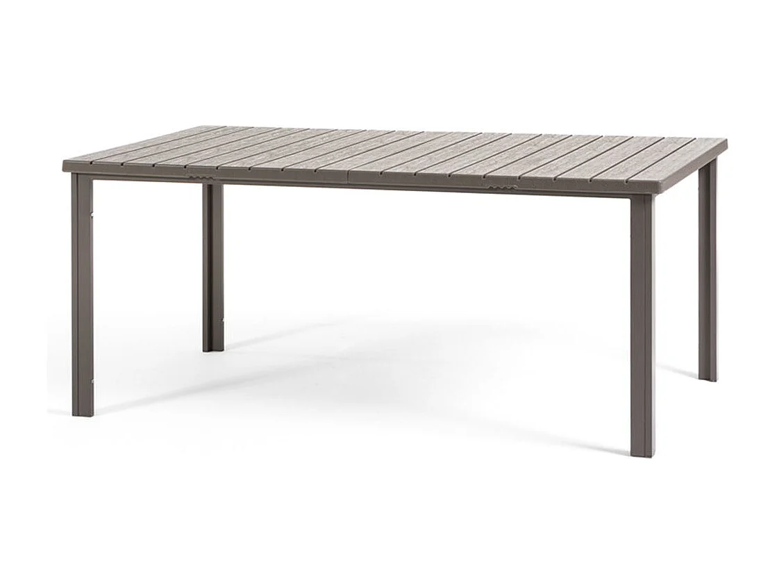 Table de jardin rectangulaire 180x90,structure en acier et lattes effet bois,6 places,style moderne pour jardin ou terrasse - THOMAS - Taupe
