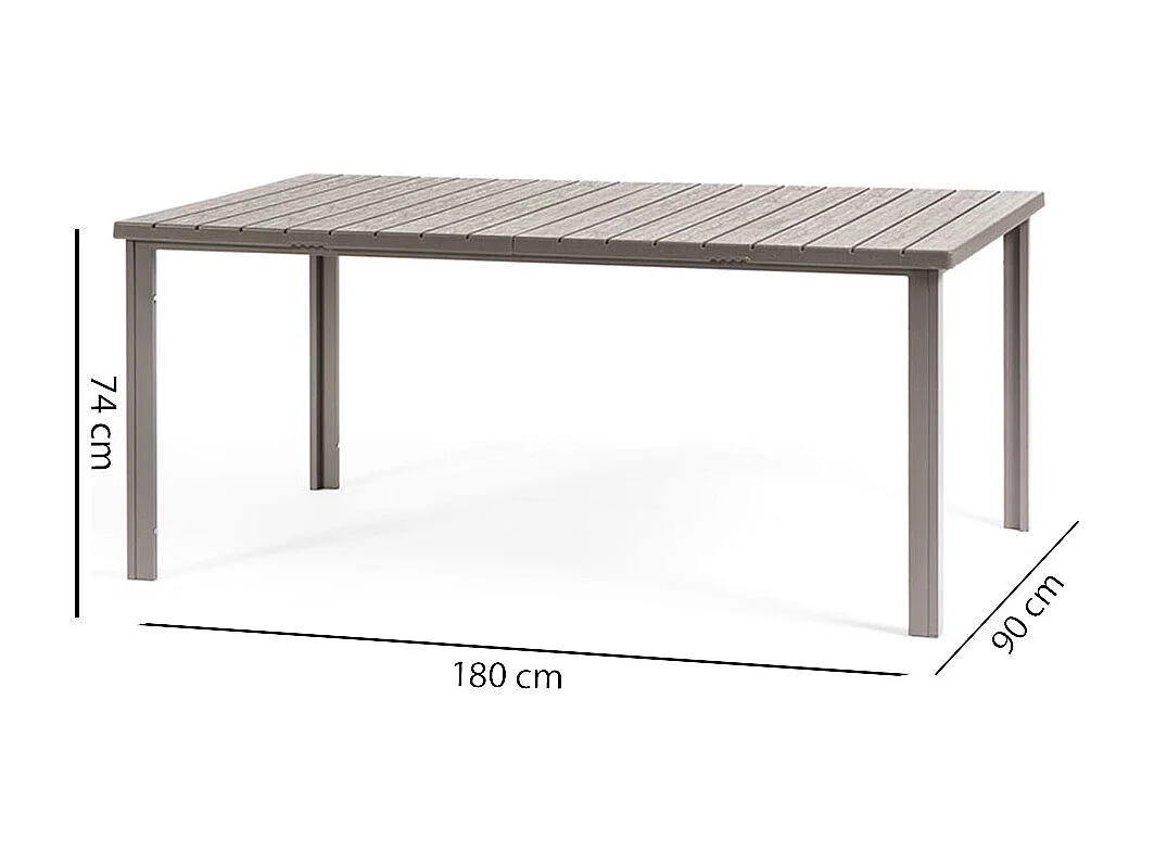 Table de jardin rectangulaire 180x90,structure en acier et lattes effet bois,6 places,style moderne pour jardin ou terrasse - THOMAS - Taupe