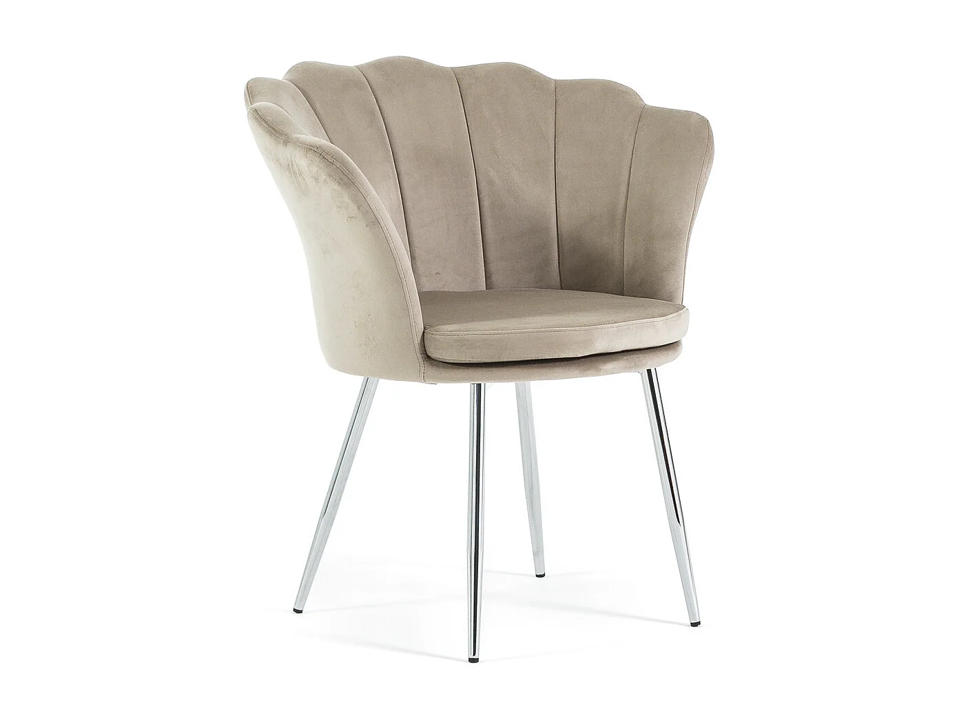 Fauteuil en velours d’intérieur en forme de coquillage,design raffiné,élégant,avec pieds en métal, pour la chambre ou le salon–Shelly–Beige/Argent
