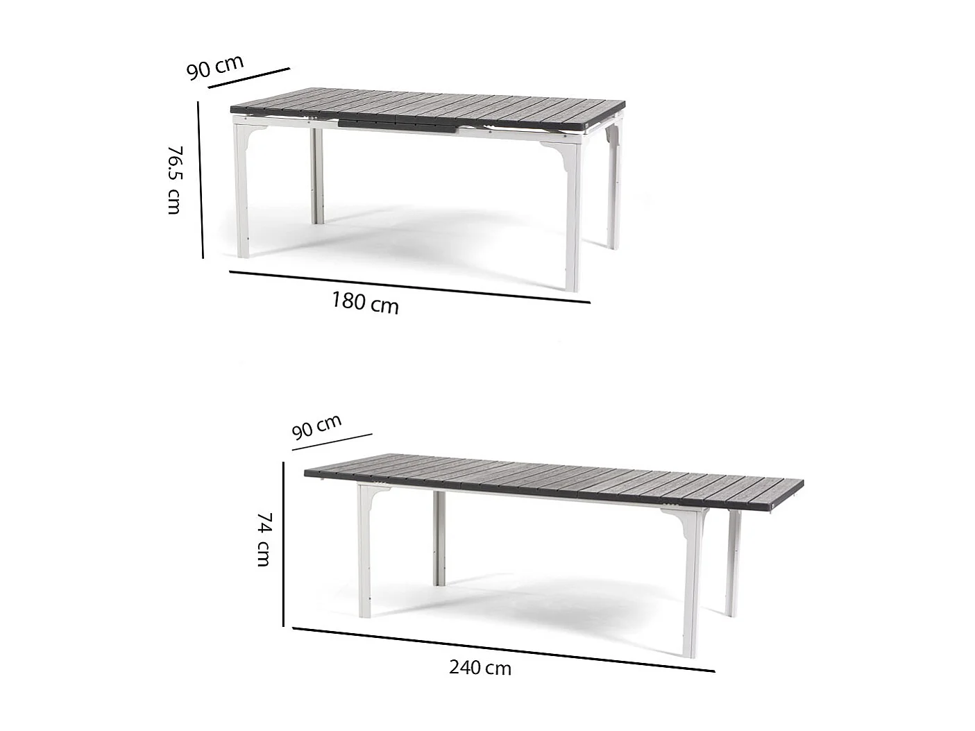 Table de jardin extensible 180/240x90 cm,structure en acier,plateau effet bois,10 personnes,pour jardin ou terrasse - THOMAS XL - Blanc/Ardoise