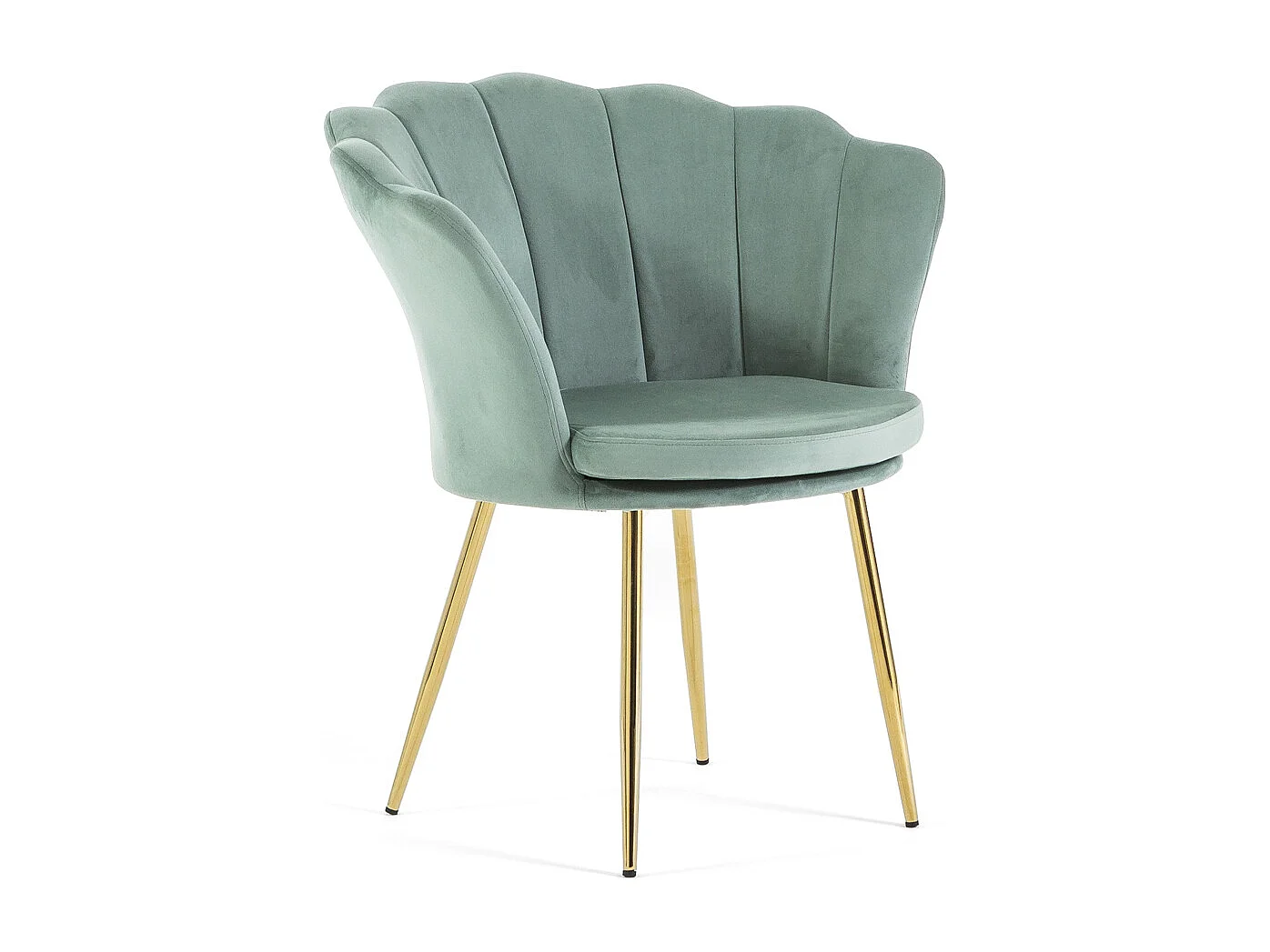 Fauteuil en velours d’intérieur en forme de coquillage,au design raffiné et élégant,pieds en métal,idéal pour chambre ou salon–Shelly–Vert/Or