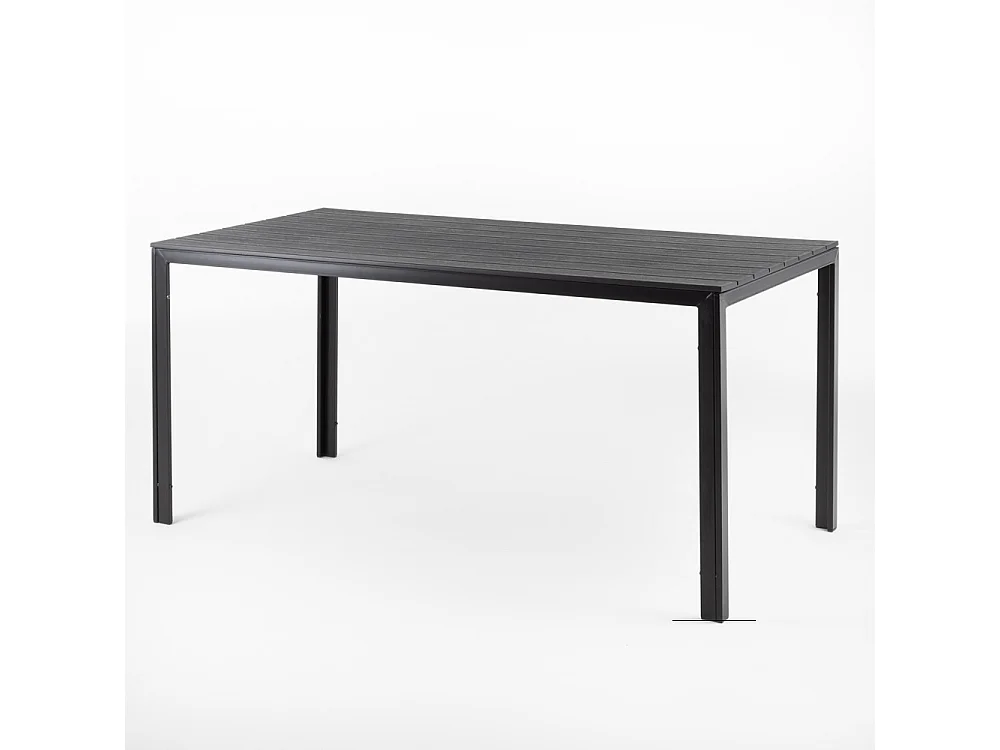 Table de jardin rectangulaire 156x78,structure en acier et lattes effet bois,6 places,style moderne pour jardin ou terrasse - THOMAS - Noir