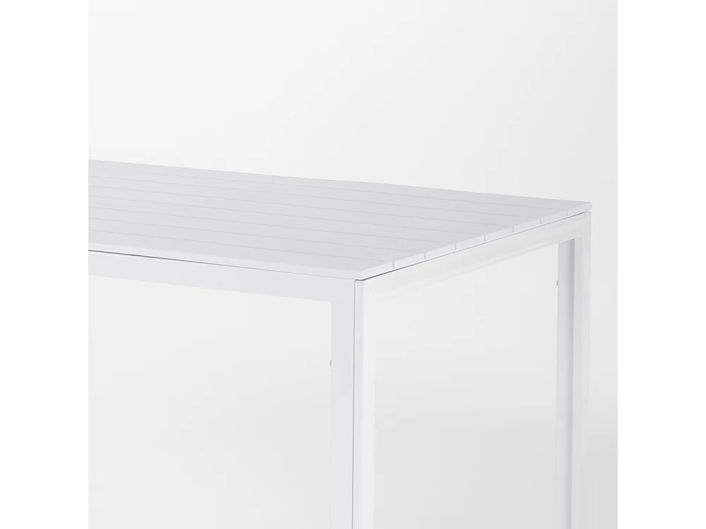 Table de jardin rectangulaire 156x78,structure en acier et lattes effet bois,6 places,style moderne pour jardin ou terrasse - THOMAS - Blanc