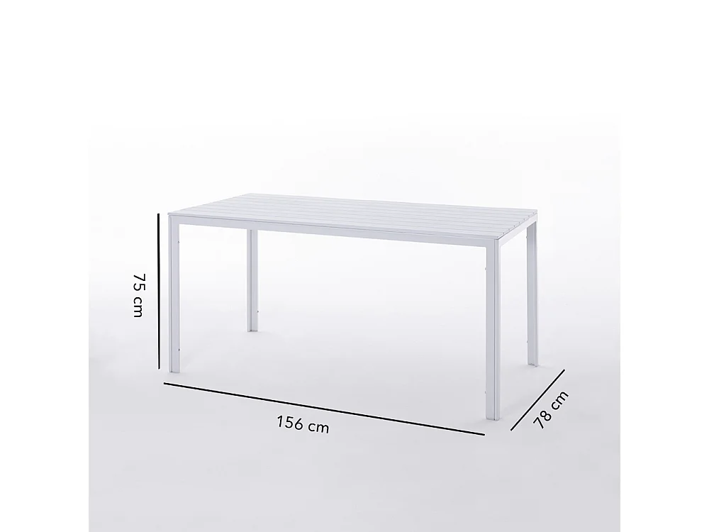 Table de jardin rectangulaire 156x78,structure en acier et lattes effet bois,6 places,style moderne pour jardin ou terrasse - THOMAS - Blanc