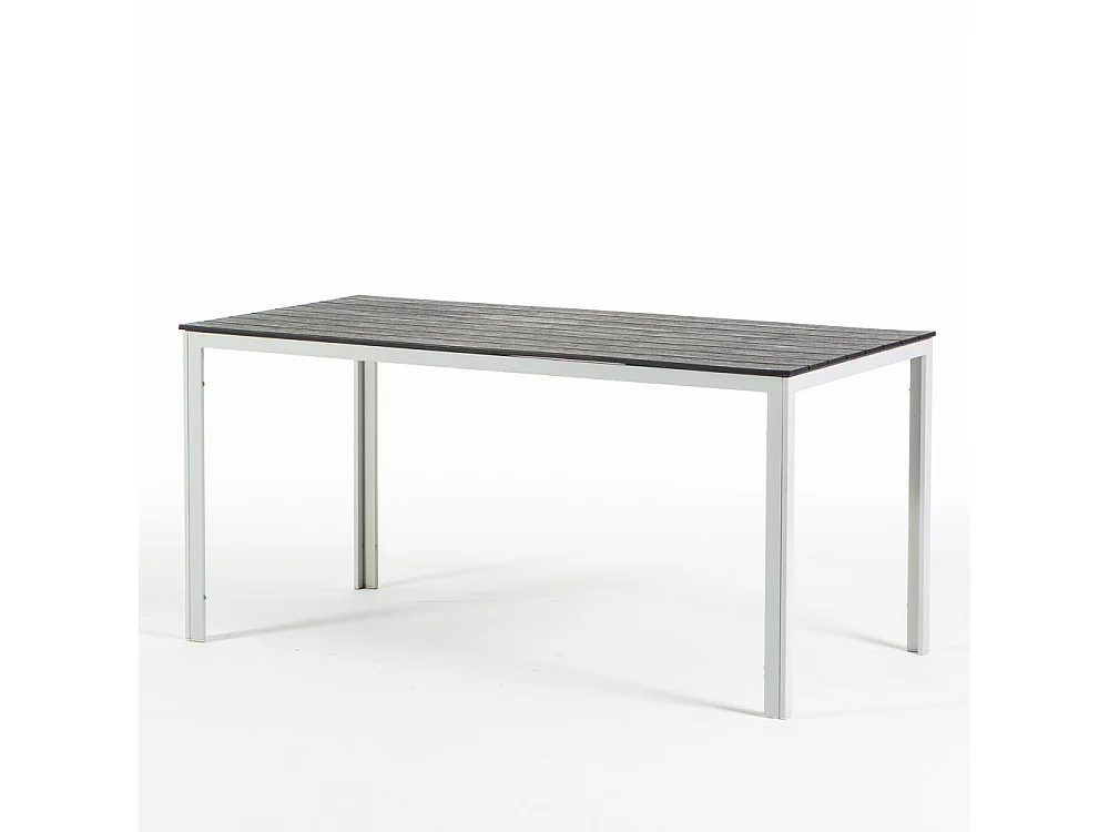 Table de jardin rectangulaire 156x78,structure en acier et lattes effet bois,6 places,style moderne pour jardin - THOMAS - Blanc/Ardoise