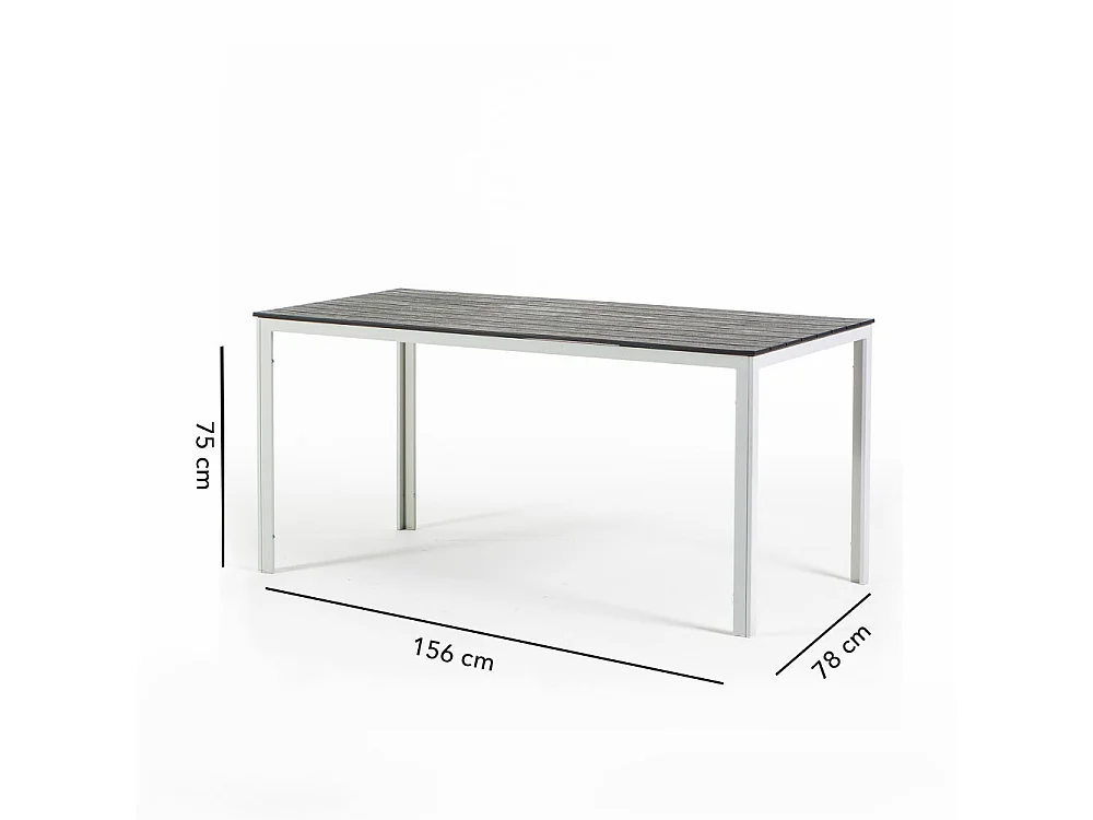 Table de jardin rectangulaire 156x78,structure en acier et lattes effet bois,6 places,style moderne pour jardin - THOMAS - Blanc/Ardoise