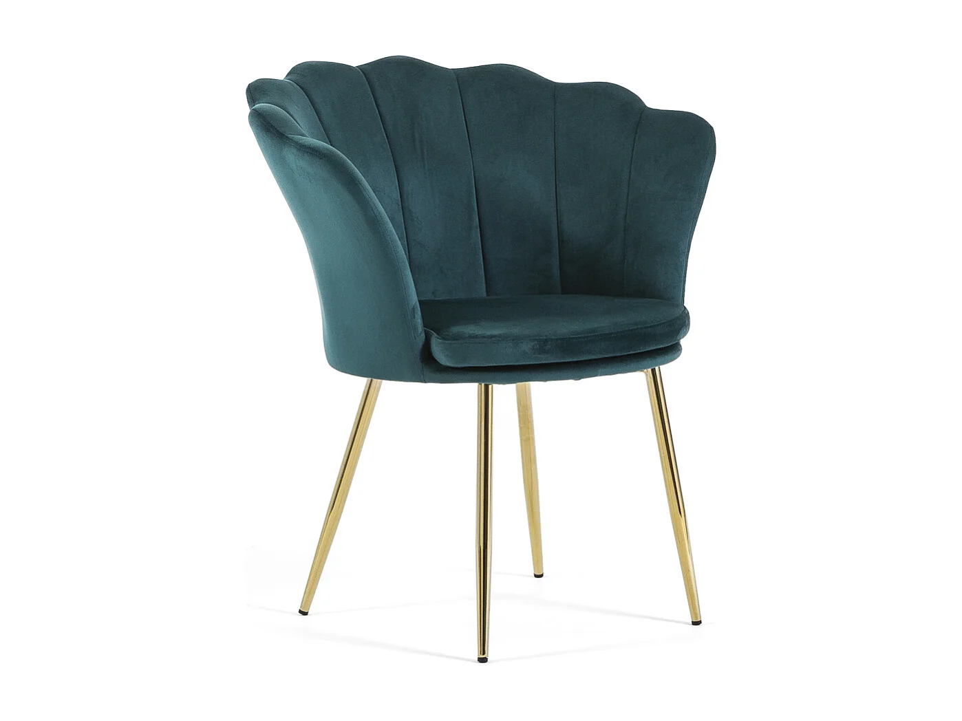 Fauteuil en velours d’intérieur en forme de coquillage,au design raffiné et élégant,pieds en métal,idéal pour chambre ou salon–Shelly–Bleu canard/Or