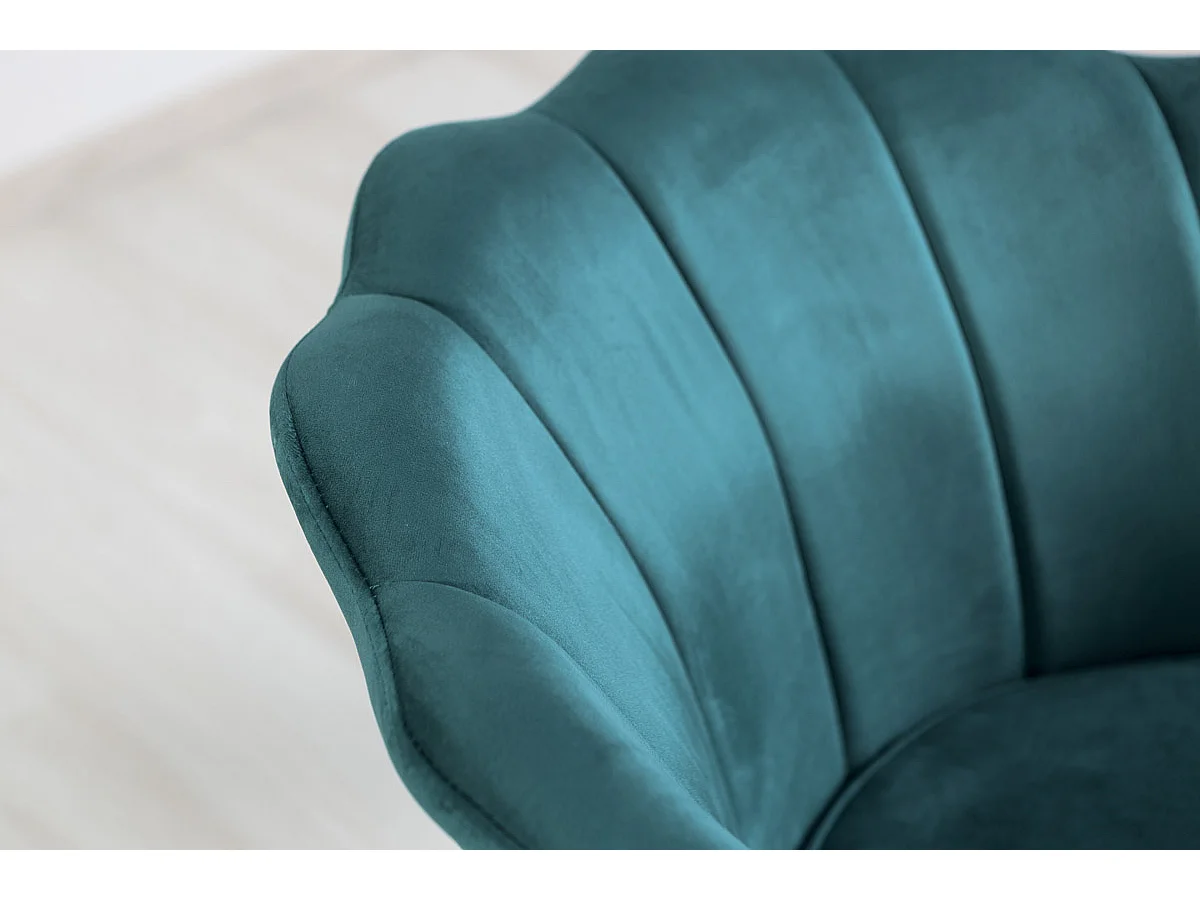 Fauteuil en velours d’intérieur en forme de coquillage,au design raffiné et élégant,pieds en métal,idéal pour chambre ou salon–Shelly–Bleu canard/Or