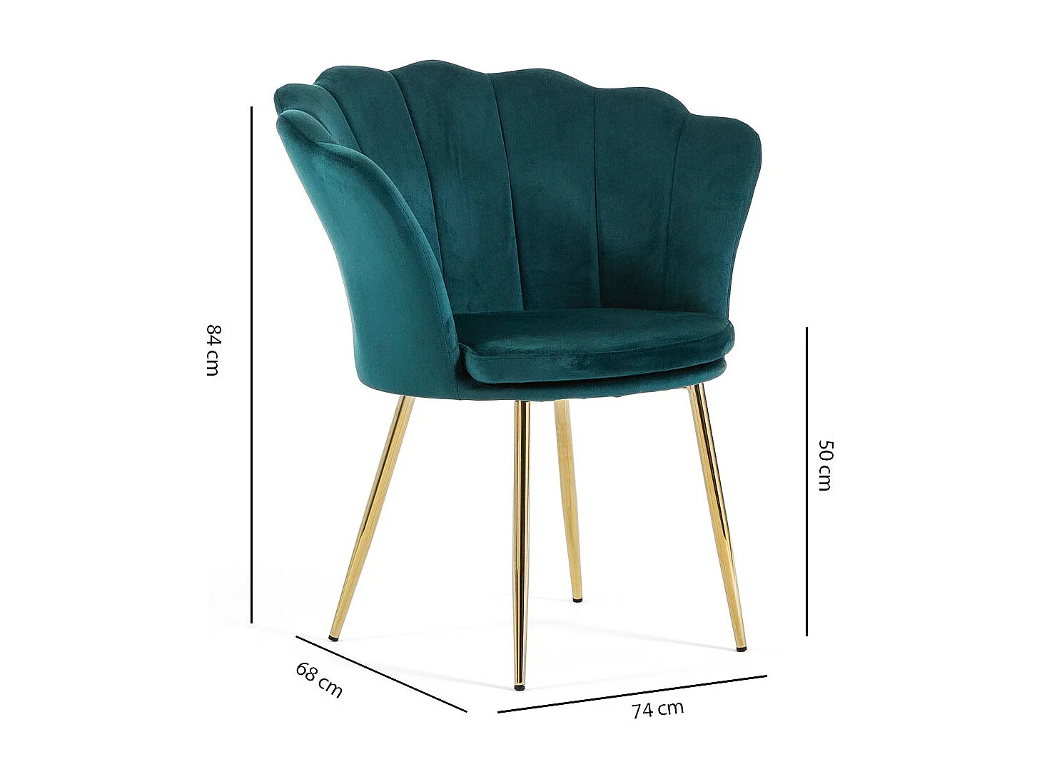 Fauteuil en velours d’intérieur en forme de coquillage,au design raffiné et élégant,pieds en métal,idéal pour chambre ou salon–Shelly–Bleu canard/Or