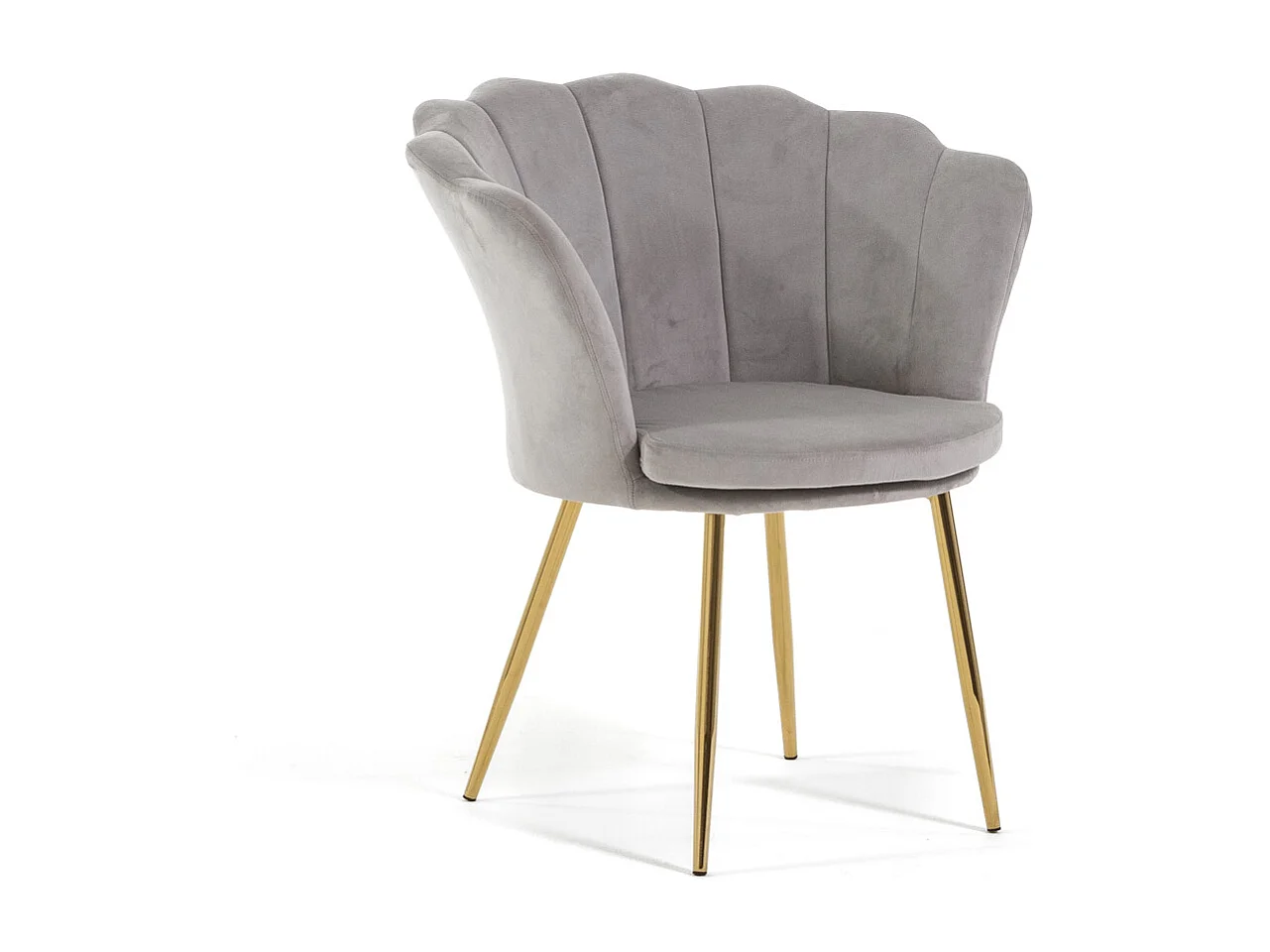 Fauteuil en velours d’intérieur en forme de coquillage,au design raffiné et élégant,avec pieds en métal, pour la chambre ou le salon–Shelly–Gris/Or