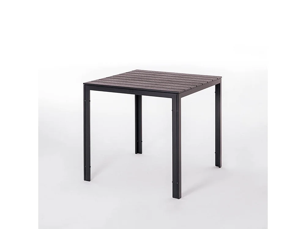 Table de jardin carrée 78x78 cm,structure en acier et plateau effet bois,style moderne pour jardin ou terrasse - GABRIEL - Moka