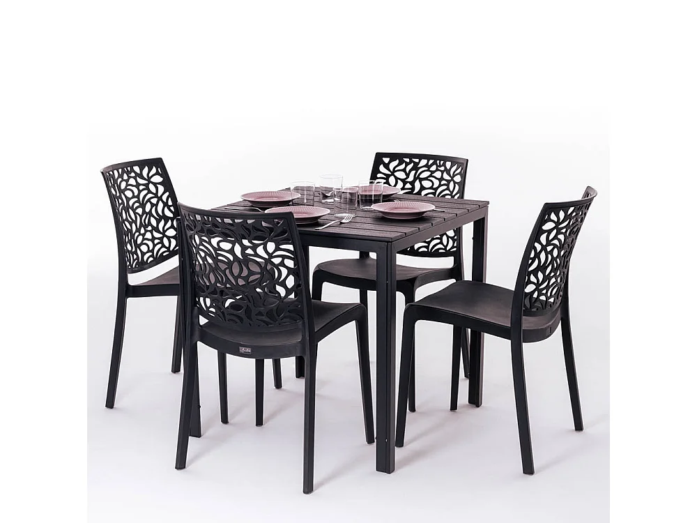 Table de jardin carrée 78x78 cm,structure en acier et plateau effet bois,style moderne pour jardin ou terrasse - GABRIEL - Moka