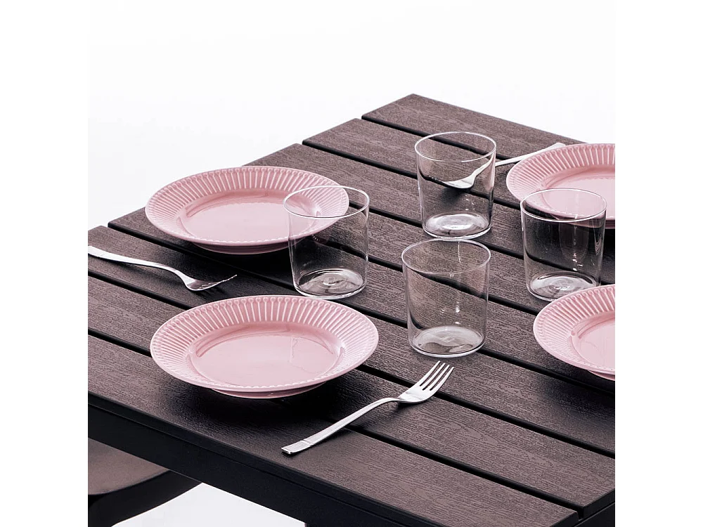 Table de jardin carrée 78x78 cm,structure en acier et plateau effet bois,style moderne pour jardin ou terrasse - GABRIEL - Moka