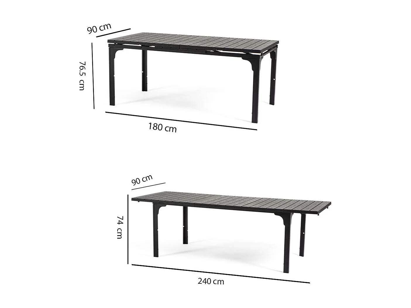 Table de jardin extensible 180/240x90 cm,structure en acier,plateau effet bois,10 personnes,pour jardin ou terrasse - THOMAS XL - Anthracite