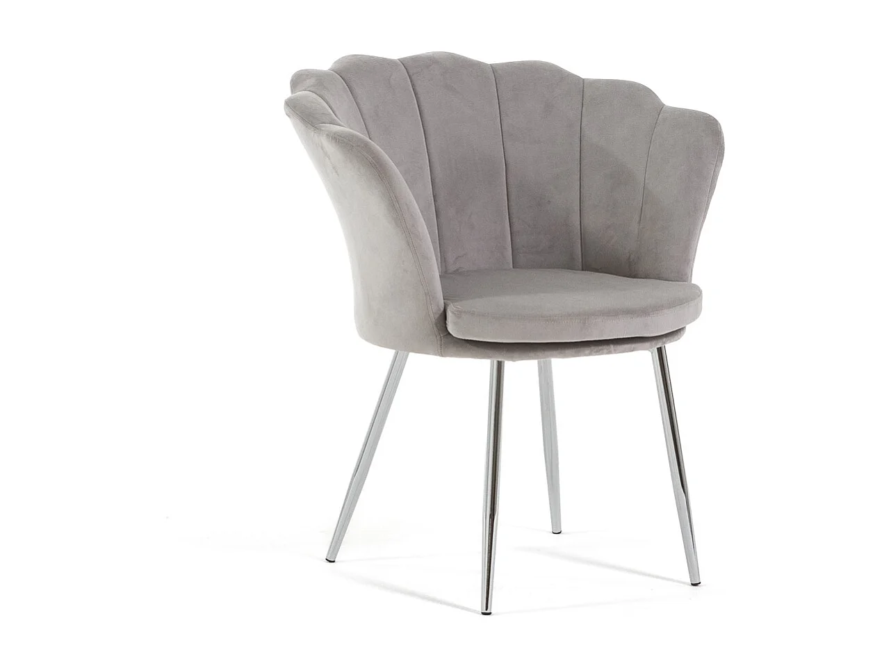 Fauteuil en velours d’intérieur en forme de coquillage, au design raffiné et élégant,pieds en métal,idéal pour chambre ou salon–Shelly–Gris/Argent