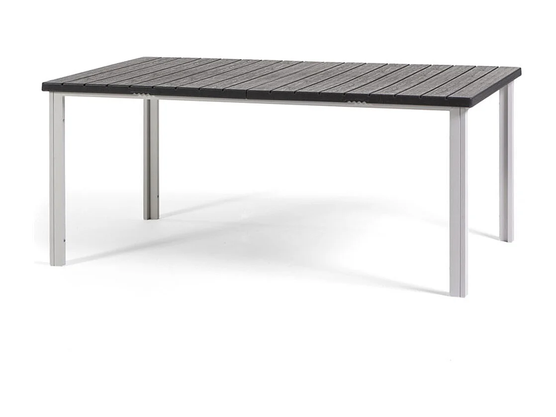 Table de jardin rectangulaire 180x90,structure en acier et lattes effet bois,6 places,style moderne pour jardin ou terrasse - THOMAS - Blanc/Ardoise