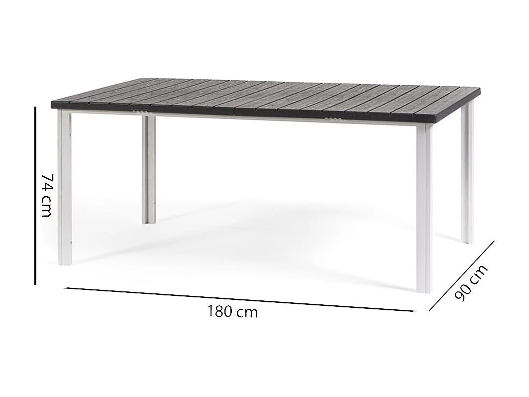 Table de jardin rectangulaire 180x90,structure en acier et lattes effet bois,6 places,style moderne pour jardin ou terrasse - THOMAS - Blanc/Ardoise