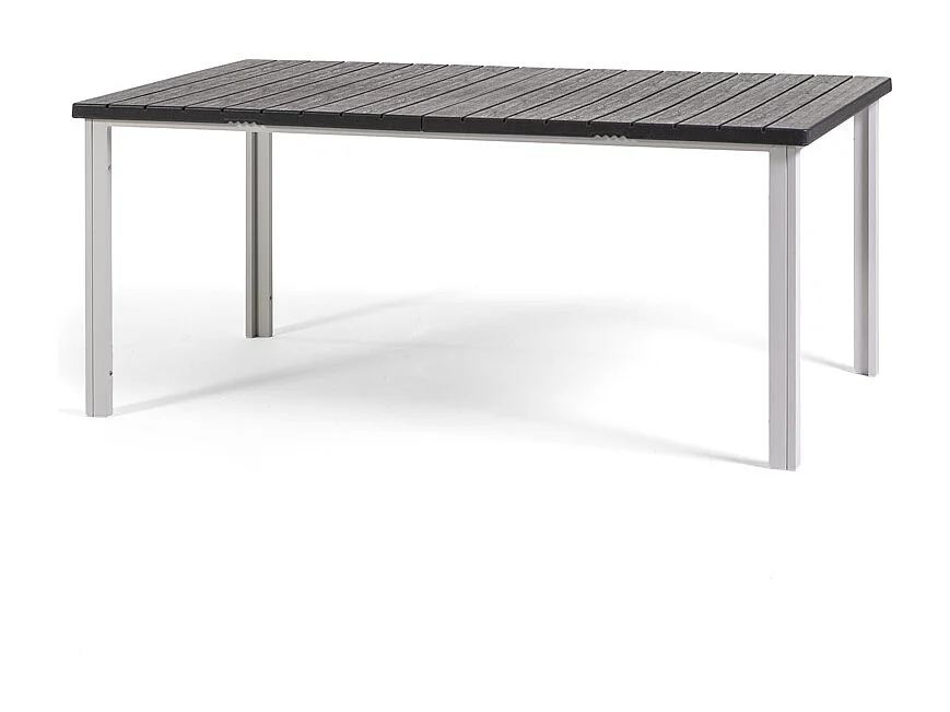 Table de jardin rectangulaire 180x90,structure en acier et lattes effet bois,6 places,style moderne pour jardin ou terrasse - THOMAS - Blanc/Ardoise