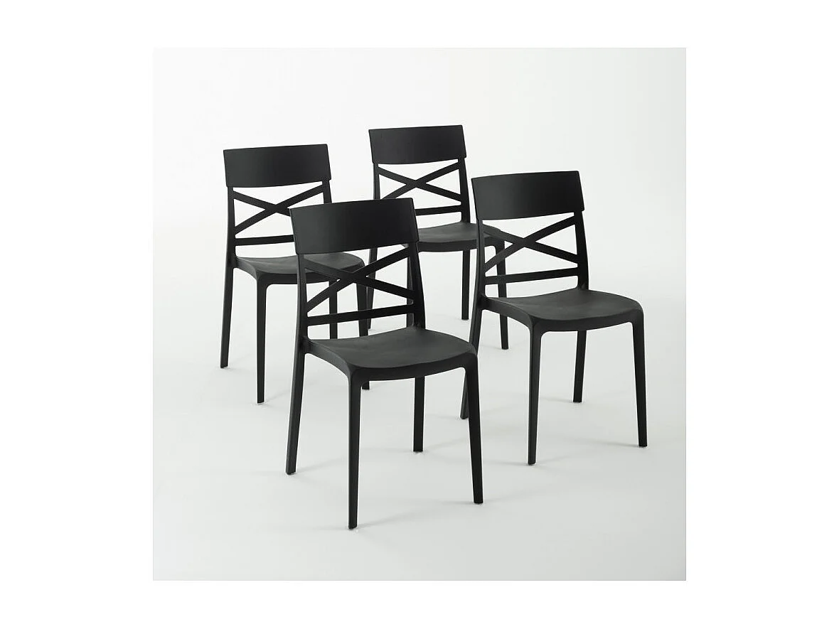 Lot de 4 chaises en polypropylène renforcé de fibre de verre empilables pour extérieur et jardin, bar, restaurant, cuisine design moderne - Martina - Noir