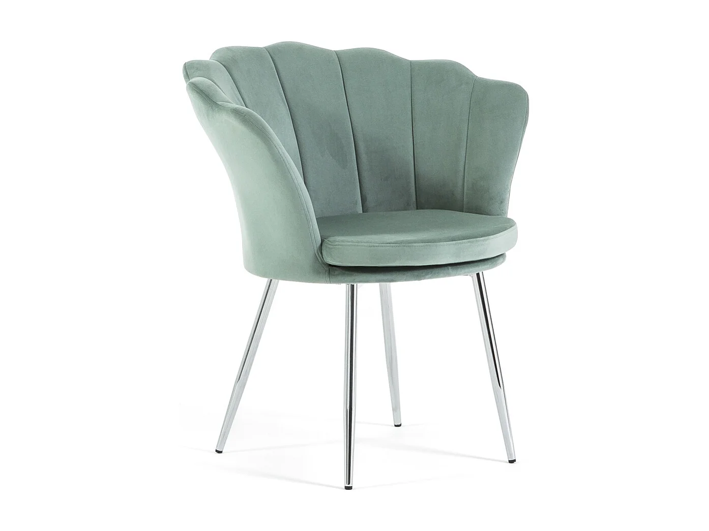 Fauteuil en velours d’intérieur en forme de coquillage,au design raffiné et élégant,pieds en métal,idéal pour chambre ou salon–Shelly–Vert/Argent