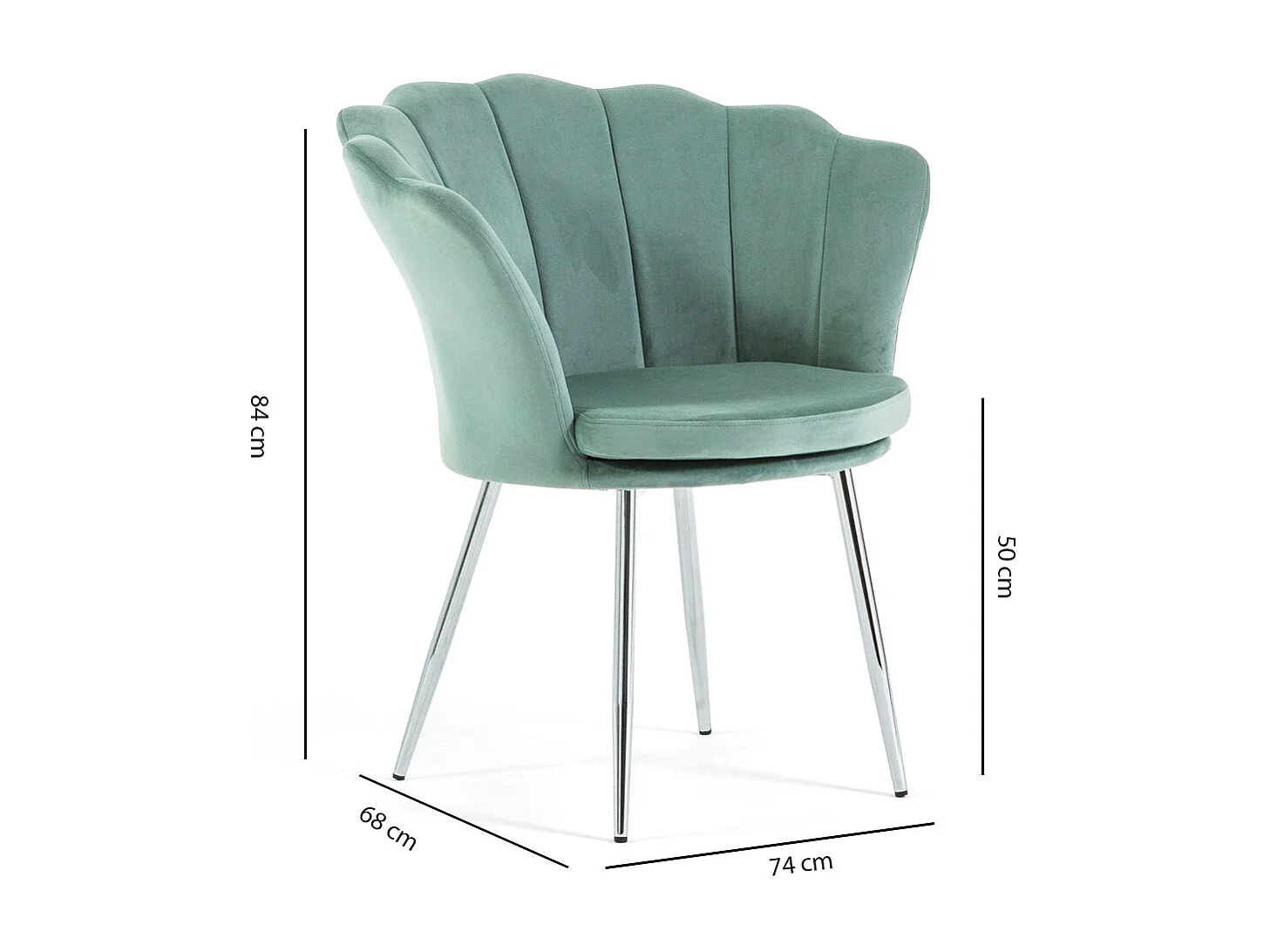 Fauteuil en velours d’intérieur en forme de coquillage,au design raffiné et élégant,pieds en métal,idéal pour chambre ou salon–Shelly–Vert/Argent