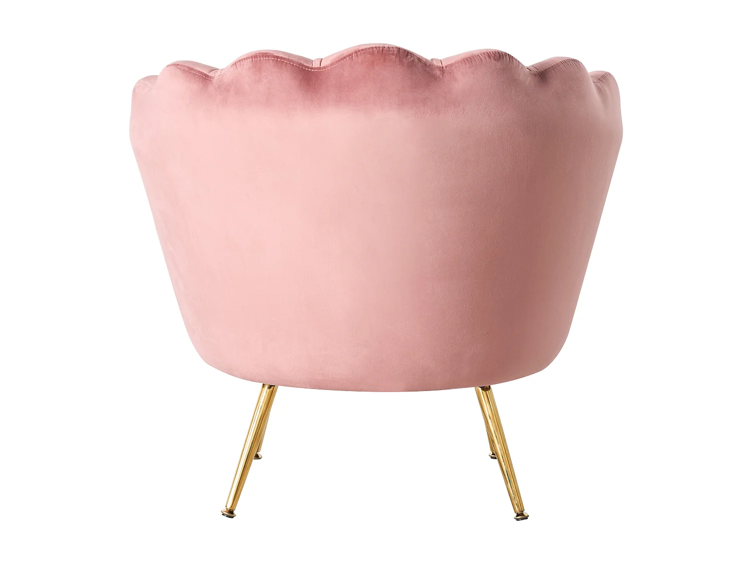 Fauteuil en velours d’intérieur en forme de coquillage, design raffiné et élégant,avec pieds en métal,idéal pour la chambre ou le salon–Perla–Rose/Or