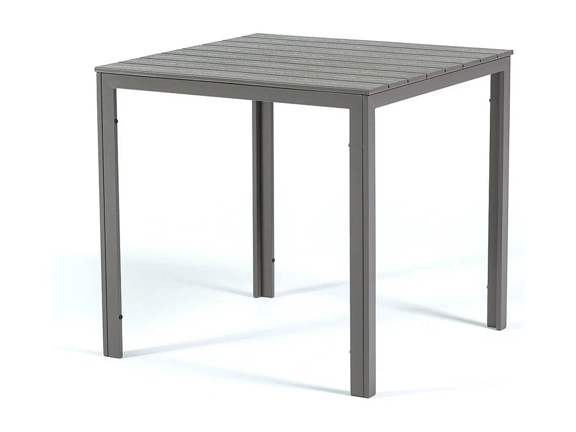 Table de jardin carrée 78x78 cm,structure en acier et plateau effet bois,style moderne pour jardin ou terrasse - GABRIEL - Taupe