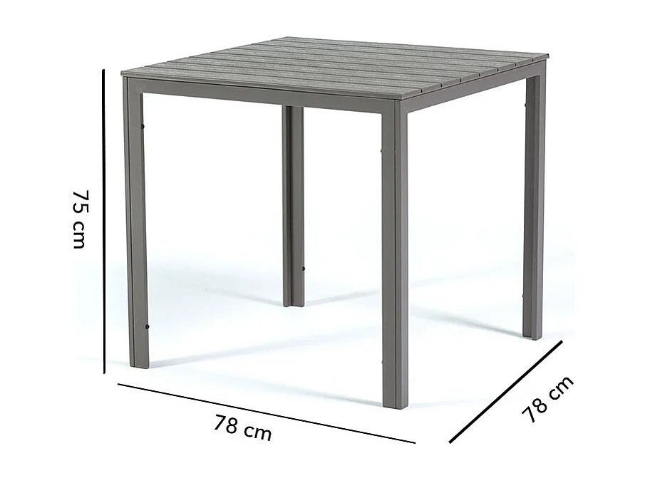 Table de jardin carrée 78x78 cm,structure en acier et plateau effet bois,style moderne pour jardin ou terrasse - GABRIEL - Taupe