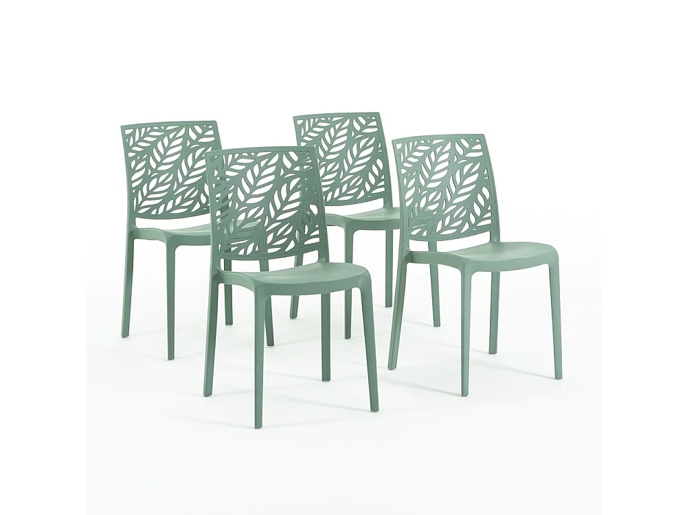 Lot de 4 chaises en polypropylène renforcé de fibre de verre empilables pour extérieur et jardin, bar, restaurant, cuisine design moderne - Dafne - Sauge