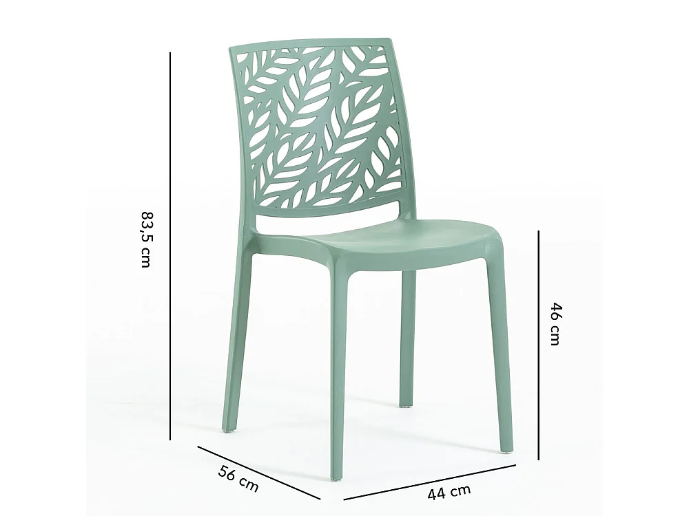 Lot de 4 chaises en polypropylène renforcé de fibre de verre empilables pour extérieur et jardin, bar, restaurant, cuisine design moderne - Dafne - Sauge