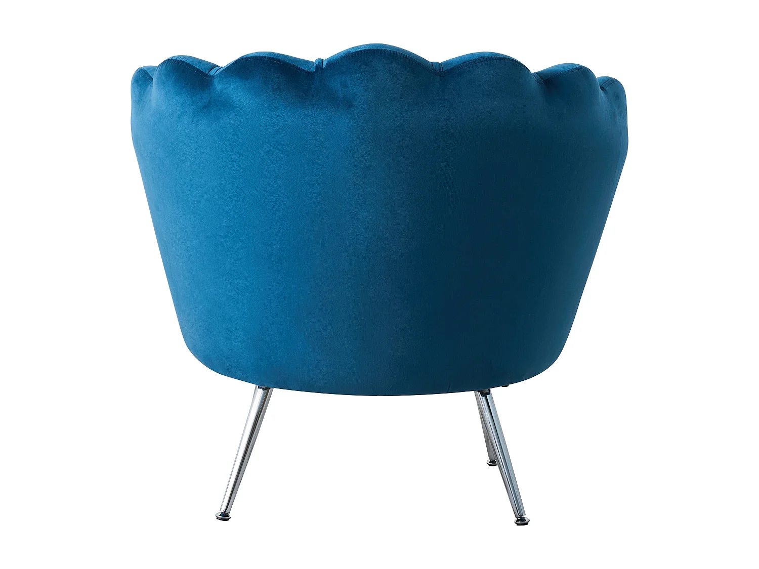 Fauteuil en velours d’intérieur en forme de coquillage,design raffiné, élégant,avec pieds en métal,idéal pour la chambre ou le salon–Perla–Bleu/Argent