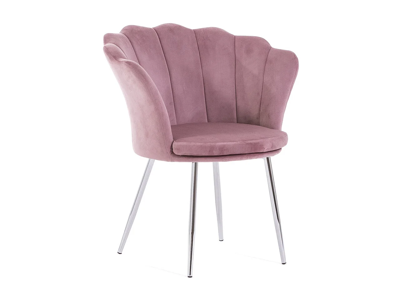 Fauteuil en velours d’intérieur en forme de coquillage,au design raffiné et élégant,pieds en métal,idéal pour chambre ou salon–Shelly–Rose/Argent