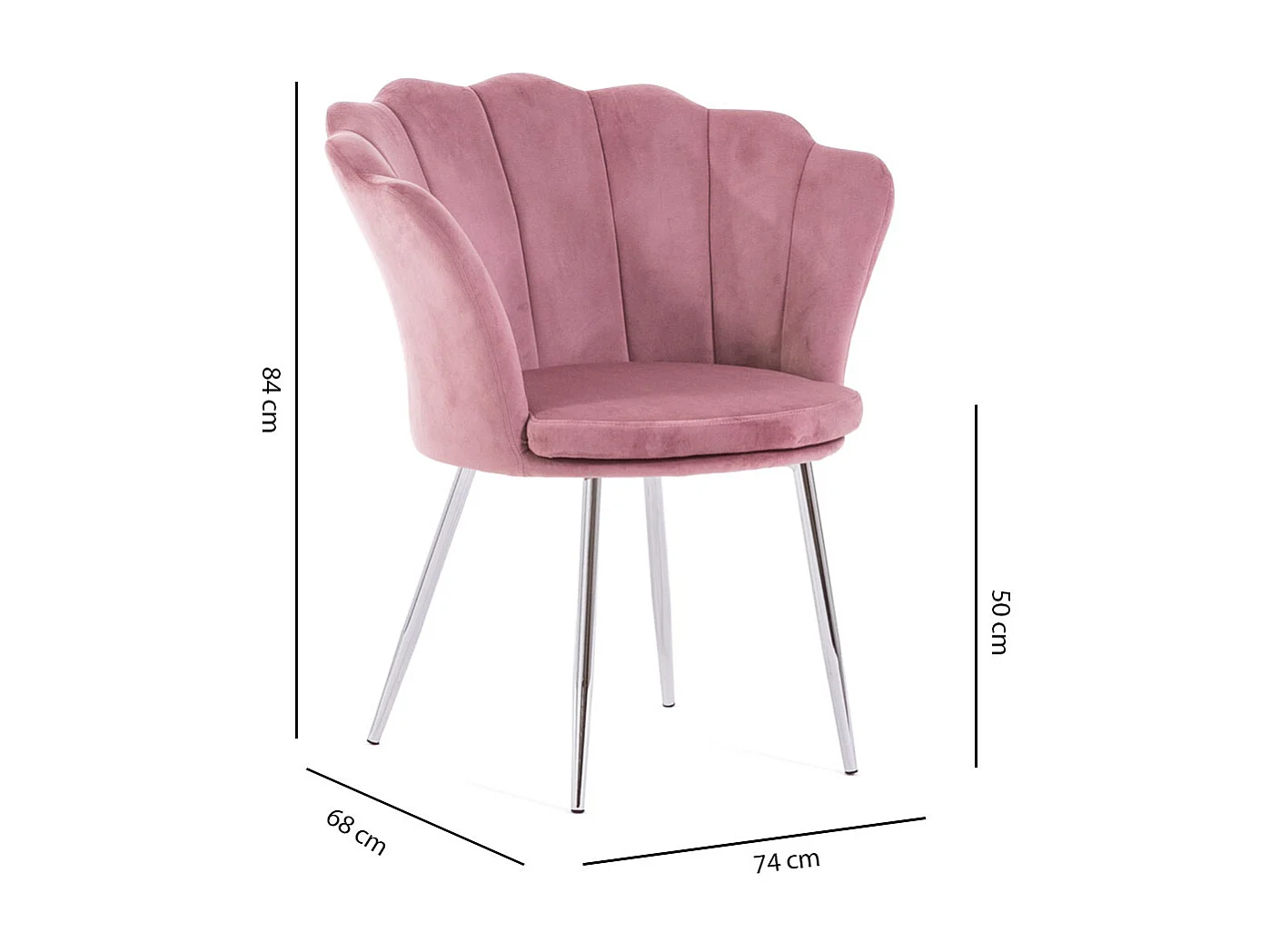 Fauteuil en velours d’intérieur en forme de coquillage,au design raffiné et élégant,pieds en métal,idéal pour chambre ou salon–Shelly–Rose/Argent
