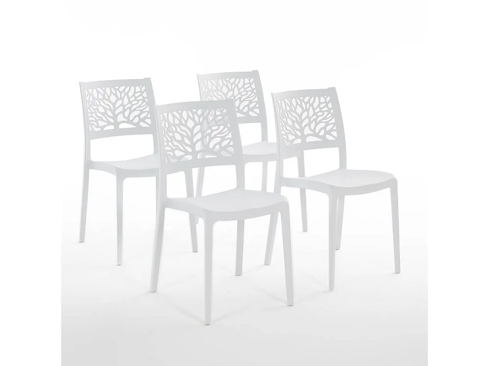 Lot de 4 chaises en polypropylène renforcé de fibre de verre empilables pour extérieur et jardin, bar, restaurant, cuisine design moderne - Flora - Blanc