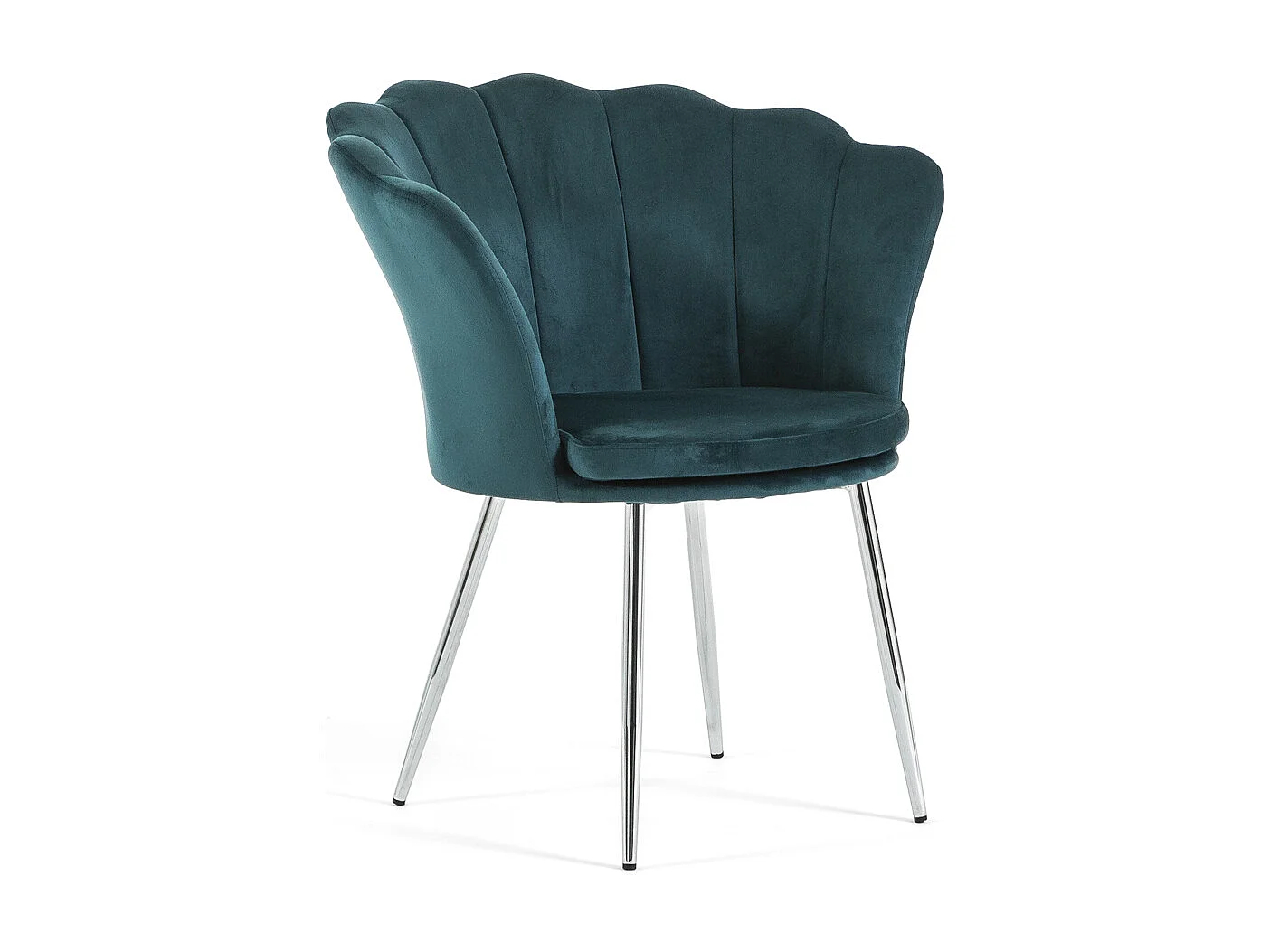 Fauteuil en velours d’intérieur en forme de coquillage,au design raffiné et élégant,pieds en métal,pour chambre ou salon–Shelly–Bleu canard/Argent