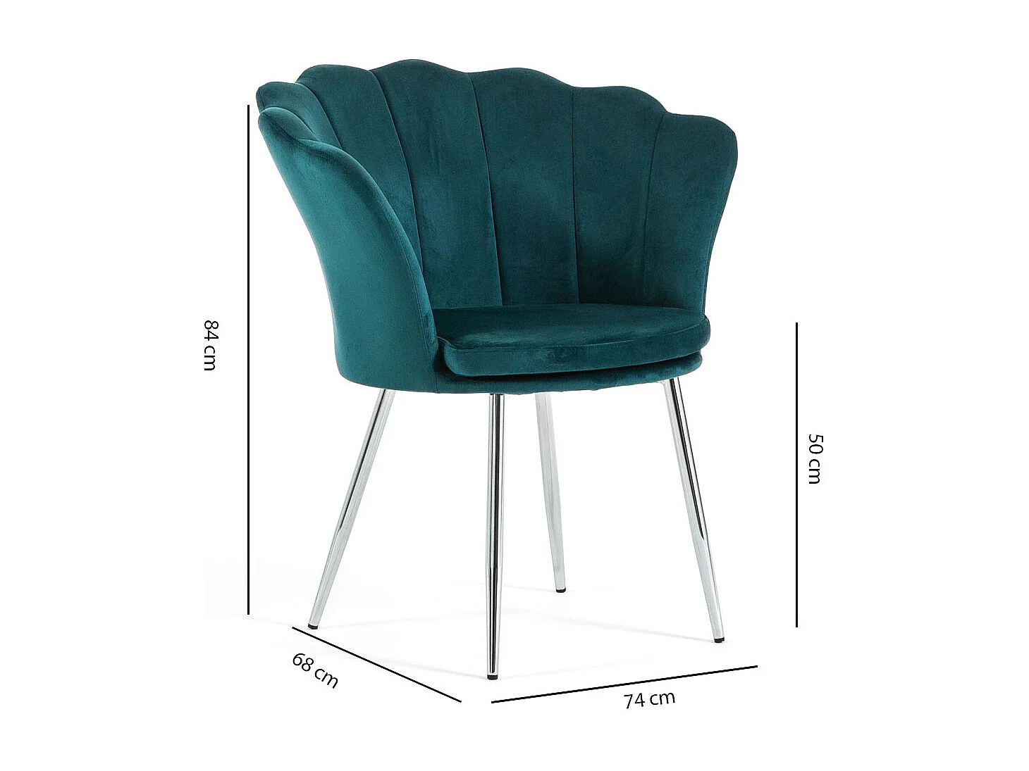 Fauteuil en velours d’intérieur en forme de coquillage,au design raffiné et élégant,pieds en métal,pour chambre ou salon–Shelly–Bleu canard/Argent