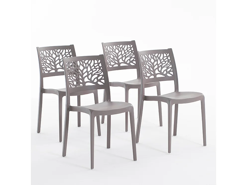 Lot de 4 chaises en polypropylène renforcé de fibre de verre empilables pour extérieur et jardin, bar, restaurant, cuisine design moderne - Flora - Taupe