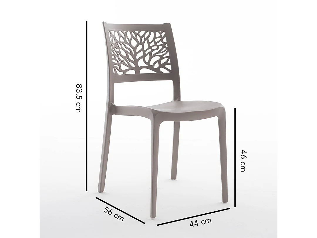 Lot de 4 chaises en polypropylène renforcé de fibre de verre empilables pour extérieur et jardin, bar, restaurant, cuisine design moderne - Flora - Taupe