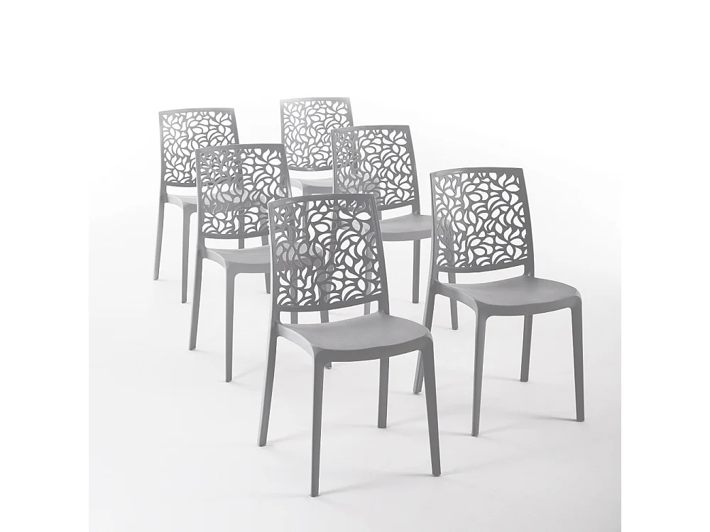 Lot de 6 chaises en polypropylène renforcé de fibre de verre empilables pour extérieur et jardin, bar, restaurant, cuisine design moderne - Anna - Gris foncé