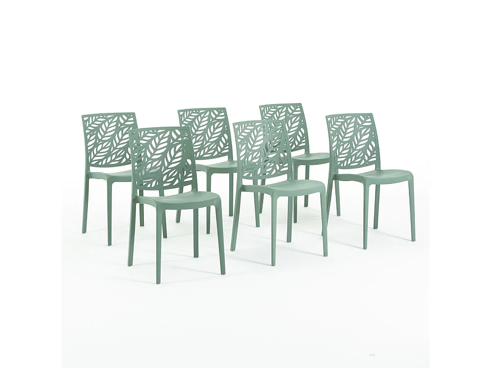 Lot de 6 chaises en polypropylène renforcé de fibre de verre empilables pour extérieur et jardin, bar, restaurant, cuisine design moderne - Dafne - Sauge