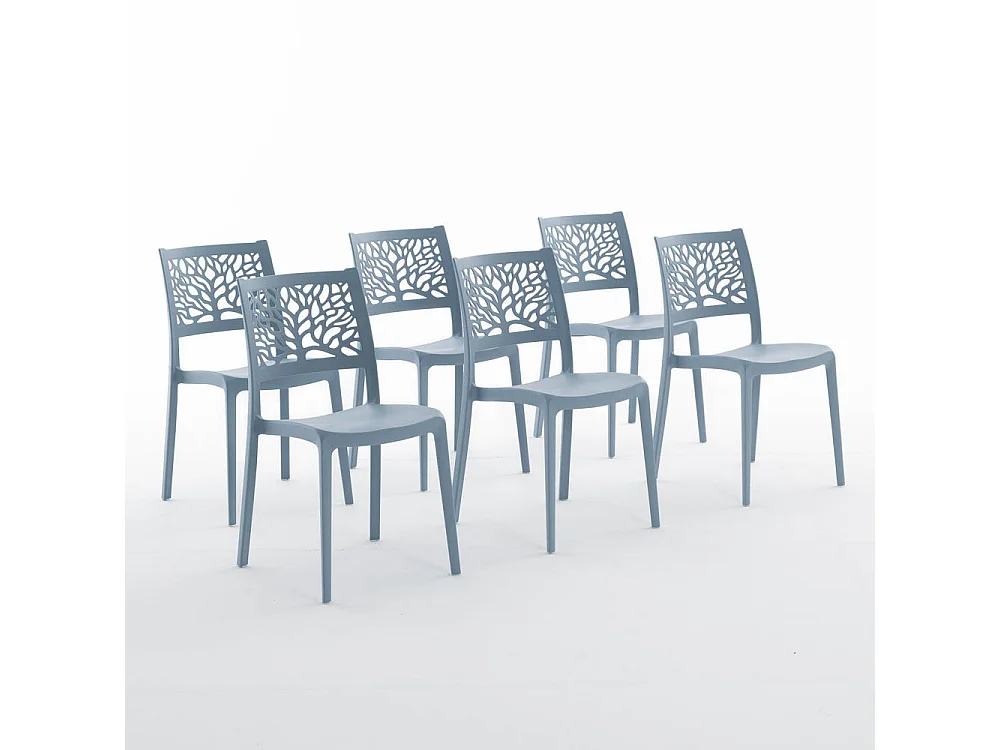 Lot de 6 chaises en polypropylène renforcé de fibre de verre empilables pour extérieur et jardin, bar, restaurant, cuisine design moderne - Flora - Cement