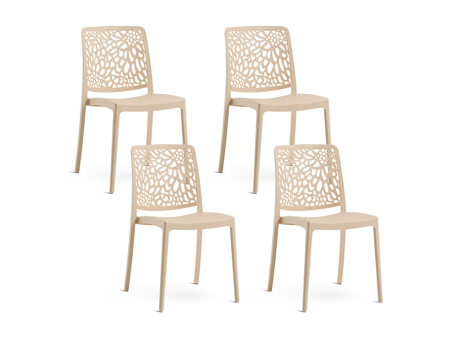 Lot de 4 chaises empilables en polypropylène renforcé de fibre de verre pour jardin ou intérieur, hydrofuges et résistantes, design moderne - SOLE - Crème