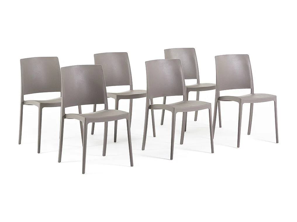 Lot de 6 chaises empilables en polypropylène renforcé de fibre de verre pour jardin ou intérieur, hydrofuges et résistantes, design moderne - MARIA - Taupe