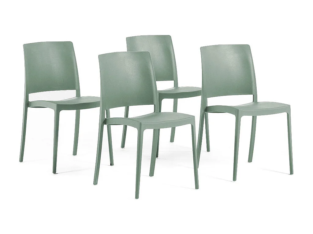 Lot de 4 chaises empilables en polypropylène renforcé de fibre de verre pour jardin ou intérieur, hydrofuges et résistantes, design moderne - MARIA - Sauge