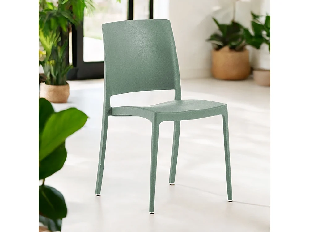 Lot de 4 chaises empilables en polypropylène renforcé de fibre de verre pour jardin ou intérieur, hydrofuges et résistantes, design moderne - MARIA - Sauge