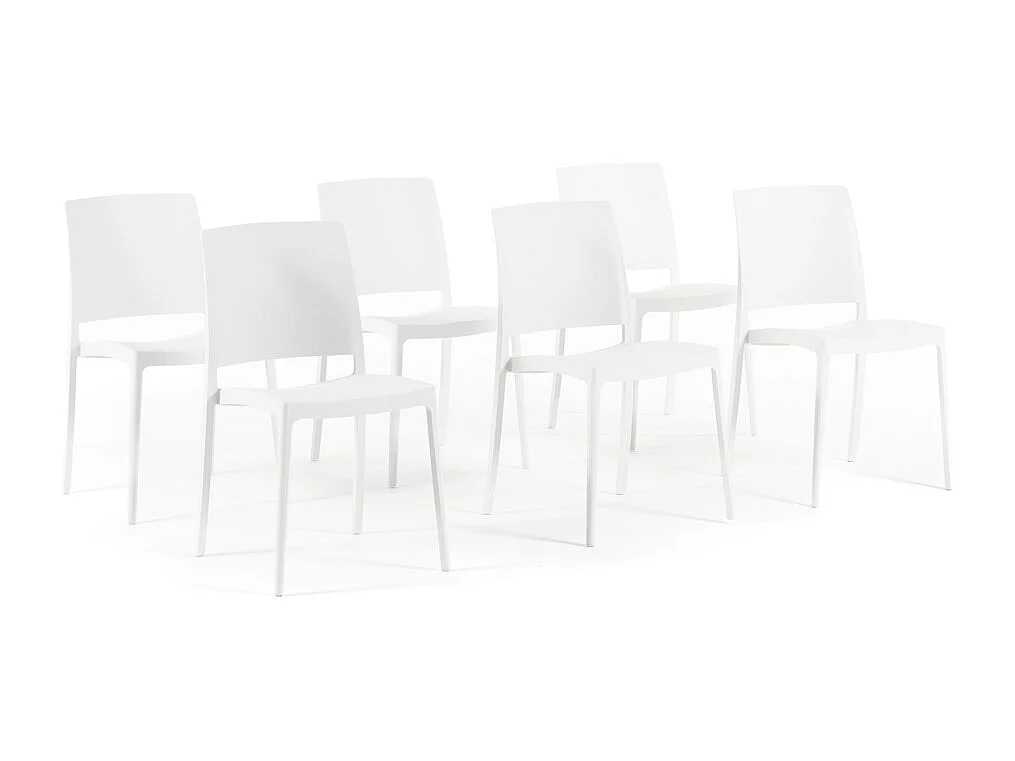 Lot de 6 chaises empilables en polypropylène renforcé de fibre de verre pour jardin ou intérieur, hydrofuges et résistantes, design moderne - MARIA - Blanc