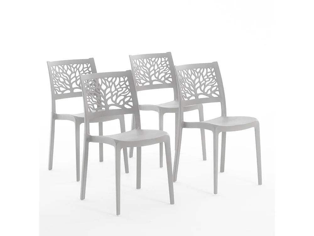 Lot de 4 chaises en polypropylène renforcé de fibre de verre empilables pour extérieur et jardin, bar, restaurant, cuisine design moderne - Flora - Gris clair