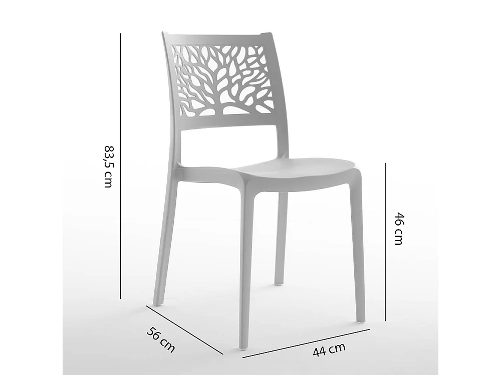 Lot de 4 chaises en polypropylène renforcé de fibre de verre empilables pour extérieur et jardin, bar, restaurant, cuisine design moderne - Flora - Gris clair