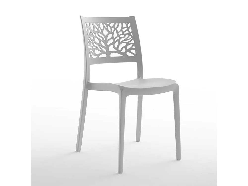 Lot de 4 chaises en polypropylène renforcé de fibre de verre empilables pour extérieur et jardin, bar, restaurant, cuisine design moderne - Flora - Gris clair
