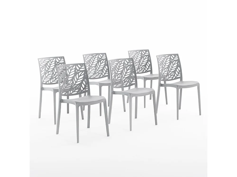 Lot de 6 chaises en polypropylène renforcé de fibre de verre empilables pour extérieur et jardin, bar, restaurant, cuisine design moderne - Dafne - Gris clair